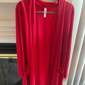 Zenana Premium Slouchy Pocket Cardigan-Red